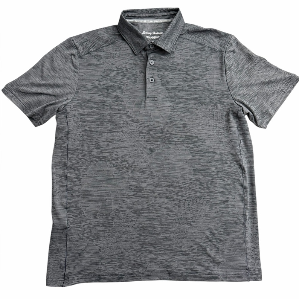 Tommy Bahama IslandZone Polo Men’s Small Gray Leaf Jacquard Performance Shirt‎
